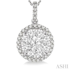 1 1/2 Ctw Lovebright Round Cut Diamond Pendant in 14K White Gold with Chain