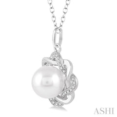 6.5x6.5 MM Cultured Pearl and 1/10 Ctw Round Cut Diamond Pendant in Sterling Silver with Chain