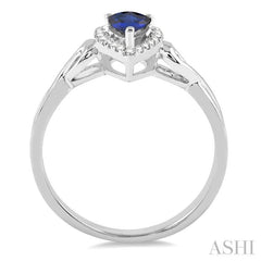 6x4 MM Pear Shape Sapphire and 1/10 Ctw Round Cut Diamond Ring in 14K White Gold