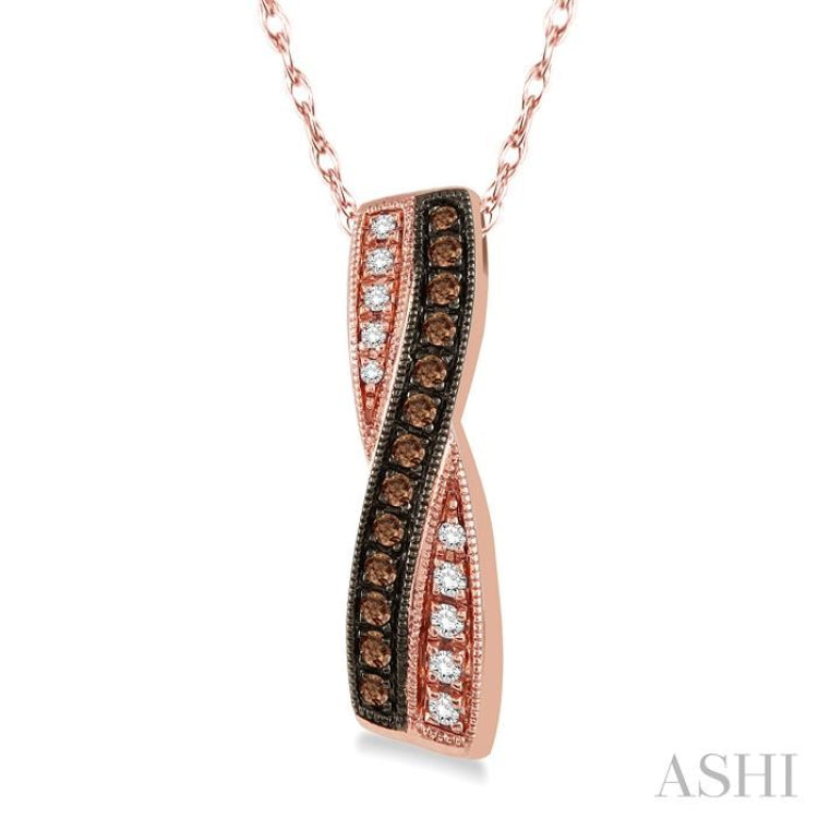 1/5 Ctw White and Champagne Brown Single Cut Diamond Pendant in 10K Rose Gold with Chain