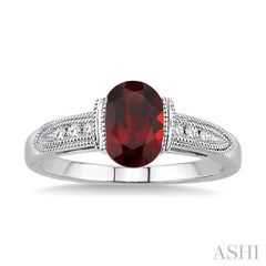 8x6  MM Oval Cut Garnet and 1/20 Ctw Single Cut Diamond Ring in Sterling Silver