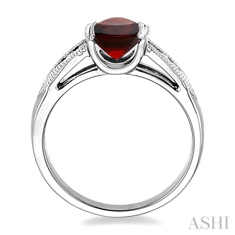 8x6  MM Oval Cut Garnet and 1/20 Ctw Single Cut Diamond Ring in Sterling Silver