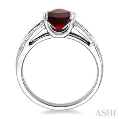 8x6  MM Oval Cut Garnet and 1/20 Ctw Single Cut Diamond Ring in Sterling Silver