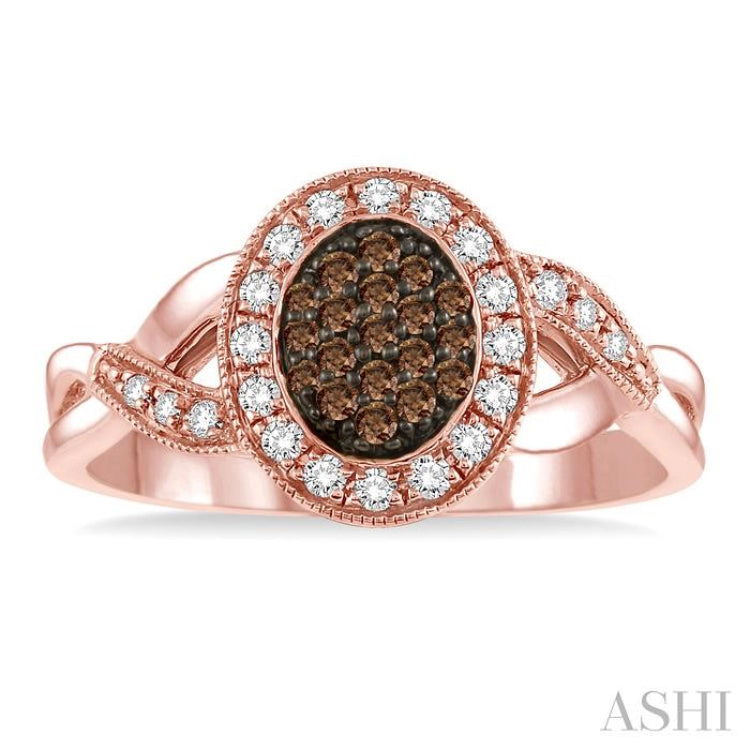 1/3 Ctw Round Cut White and Champagne Brown Diamond Ring in 10K Rose Gold