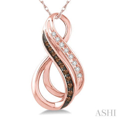 1/8 Ctw White and Champagne Brown Diamond Pendant in 10K Rose Gold with Chain