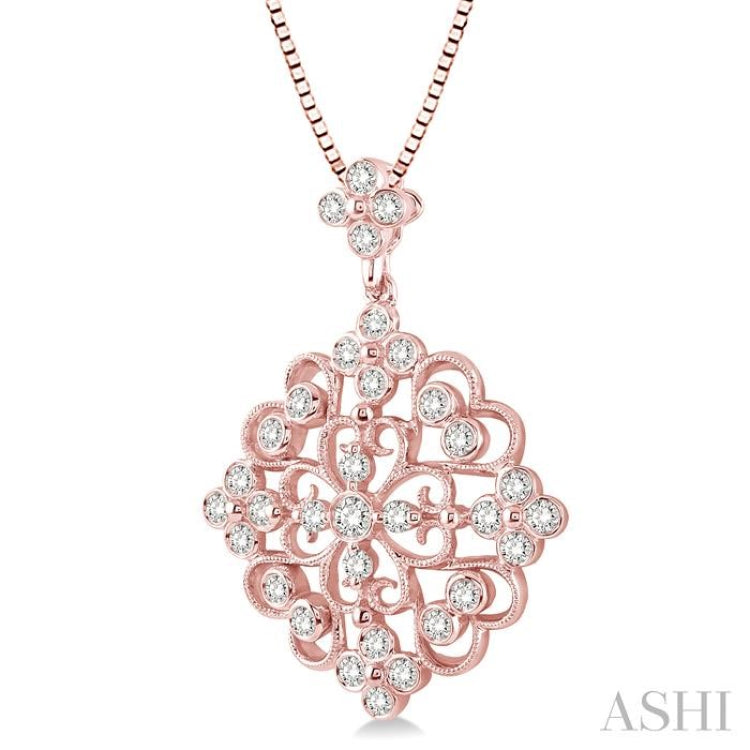 3/4 Ctw Round Cut Diamond Fashion Pendant in 14K Rose Gold with Chain