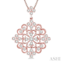 3/4 Ctw Round Cut Diamond Fashion Pendant in 14K Rose Gold with Chain