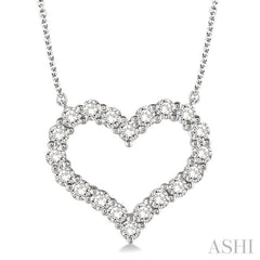 1 Ctw Round Cut Diamond Heart Necklace in 14K White Gold