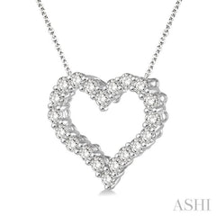 1 Ctw Round Cut Diamond Heart Necklace in 14K White Gold