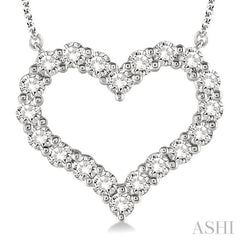 1 Ctw Round Cut Diamond Heart Necklace in 14K White Gold