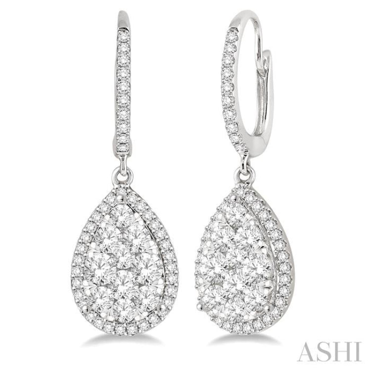 2 Ctw Pear Shape Diamond Lovebright Earrings in 14K White Gold