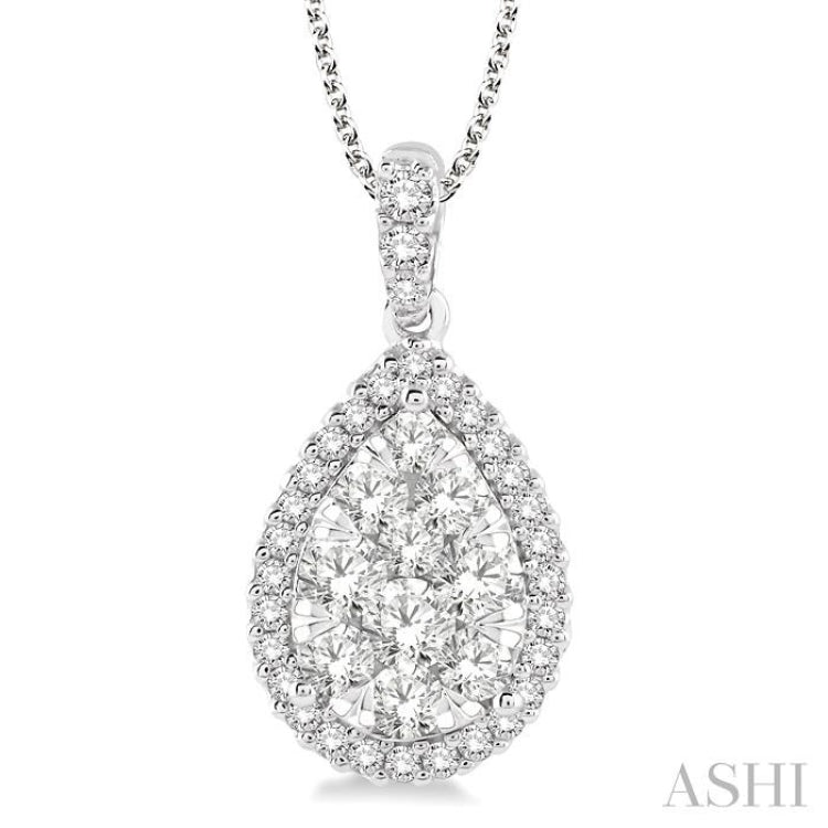 1 1/2 Ctw Pear Shape Diamond Lovebright Pendant in 14K White Gold with Chain