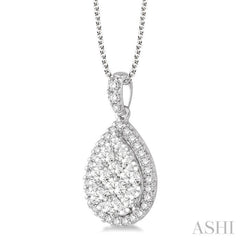 1 1/2 Ctw Pear Shape Diamond Lovebright Pendant in 14K White Gold with Chain