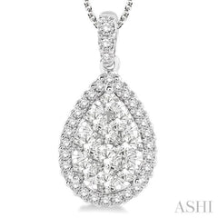 1 1/2 Ctw Pear Shape Diamond Lovebright Pendant in 14K White Gold with Chain