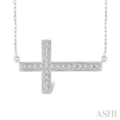 1/5 Ctw Round Cut Sideway Cross Pendant in 10K White Gold with Chain