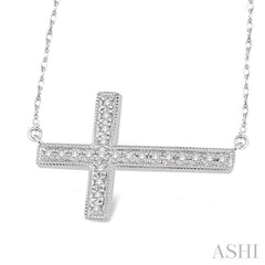 1/5 Ctw Round Cut Sideway Cross Pendant in 10K White Gold with Chain