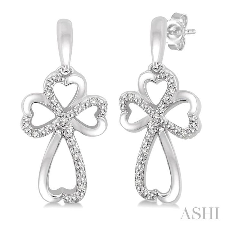 1/20 Ctw Heart Shape Round Cut Diamond Cross Earrings in Sterling Silver