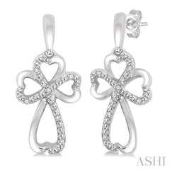 1/20 Ctw Heart Shape Round Cut Diamond Cross Earrings in Sterling Silver