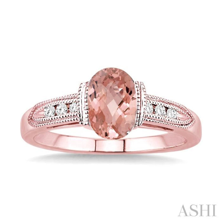 8x6 MM Oval Shape Morganite and 1/10 Ctw Diamond Ring in 14K Rose Gold