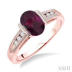 8x6 MM Oval Shape Rhodolite Garnet and 1/10 Ctw Diamond Ring in 14K Rose Gold