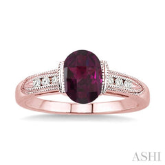 8x6 MM Oval Shape Rhodolite Garnet and 1/10 Ctw Diamond Ring in 14K Rose Gold