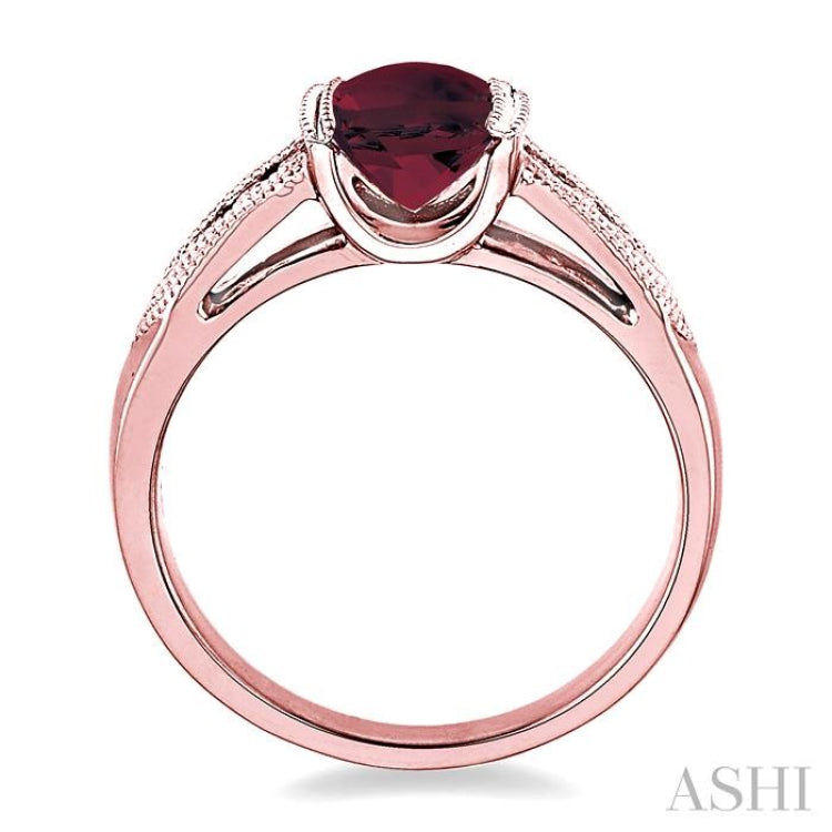 8x6 MM Oval Shape Rhodolite Garnet and 1/10 Ctw Diamond Ring in 14K Rose Gold