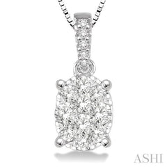 3/4 Ctw Oval Shape Diamond Lovebright Pendant in 14K White Gold with Chain