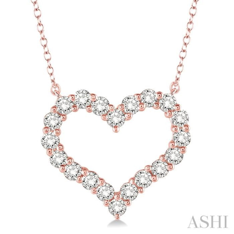 1 Ctw Round Cut Diamond Heart Necklace in 14K Rose Gold