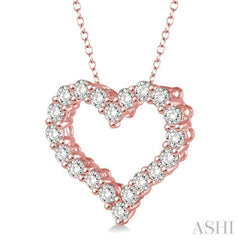 1 Ctw Round Cut Diamond Heart Necklace in 14K Rose Gold