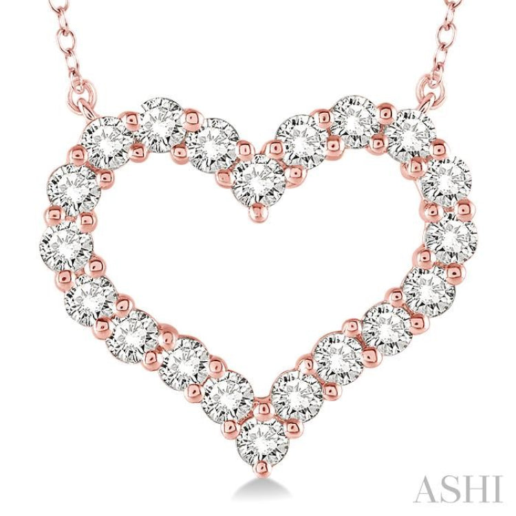 1 Ctw Round Cut Diamond Heart Necklace in 14K Rose Gold