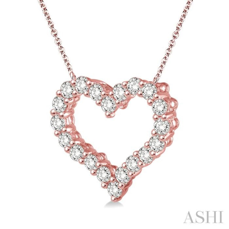 3/4 Ctw Round Cut Diamond Heart Necklace in 14K Rose Gold