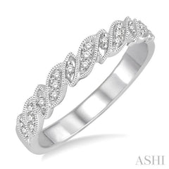 1/10 Ctw Round Cut Diamond Vintage Wedding Band in 14K White Gold