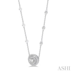 1/3 Ctw Double Halo Round Cut Diamond Pendant With Cable Chain in 14K White Gold