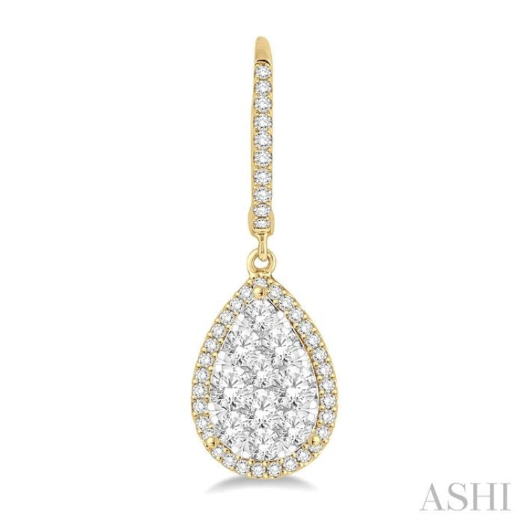 1 1/2 Ctw Pear Shape Diamond Lovebright Earrings in 14K Yellow and White Gold