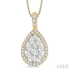 1 1/2 Ctw Pear Shape Diamond Lovebright Pendant in 14K Yellow and White Gold with Chain