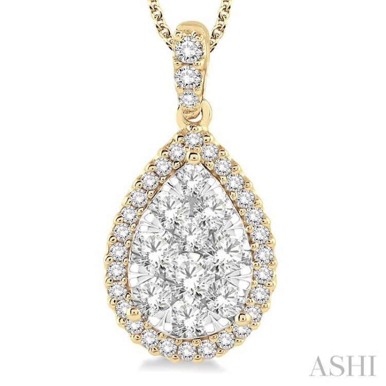 1 1/2 Ctw Pear Shape Diamond Lovebright Pendant in 14K Yellow and White Gold with Chain