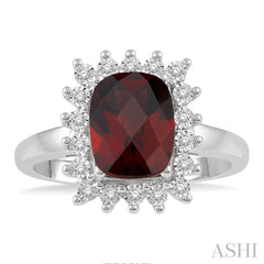 1/10 Ctw Cushion Shape 8x6mm Garnet & Round Cut Diamond Semi Precious Ring in 10K White Gold