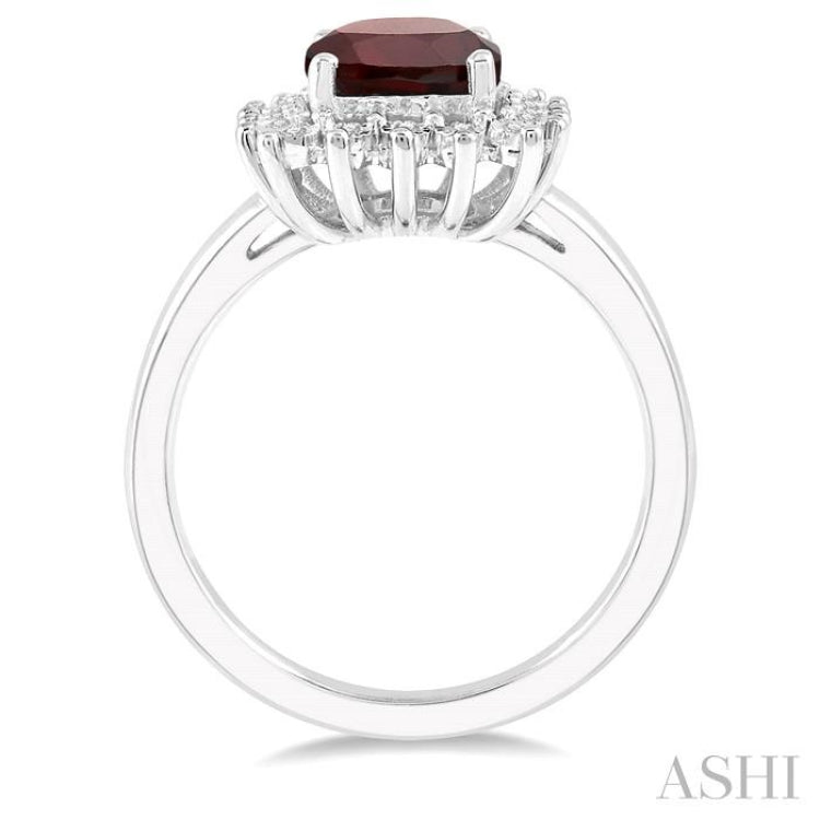 1/10 Ctw Cushion Shape 8x6mm Garnet & Round Cut Diamond Semi Precious Ring in 10K White Gold