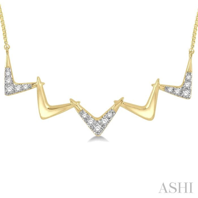 1/6 Ctw Connecting V-shape Round Cut Diamond Necklace in 10K Yellow Gold