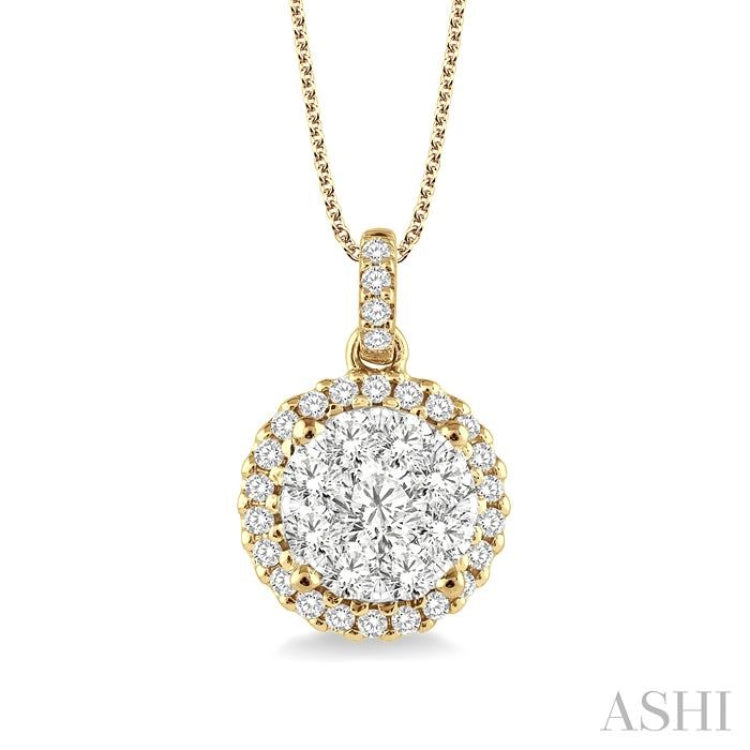 3/4 Ctw Lovebright Round Cut Diamond Pendant in 14K Yellow and White Gold with Chain