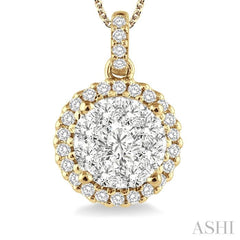 3/4 Ctw Lovebright Round Cut Diamond Pendant in 14K Yellow and White Gold with Chain