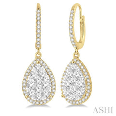 2 Ctw Pear Shape Diamond Lovebright Earrings in 14K Yellow and White Gold