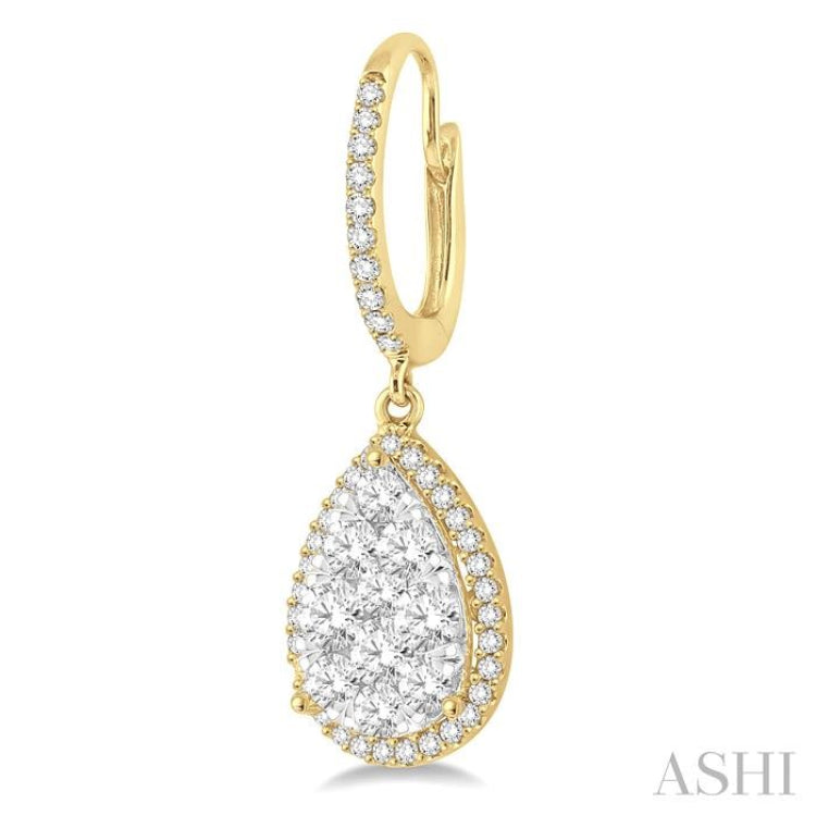 2 Ctw Pear Shape Diamond Lovebright Earrings in 14K Yellow and White Gold