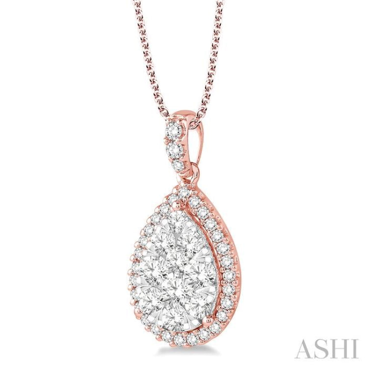 1 1/2 Ctw Pear Shape Diamond Lovebright Pendant in 14K Rose and White Gold with Chain