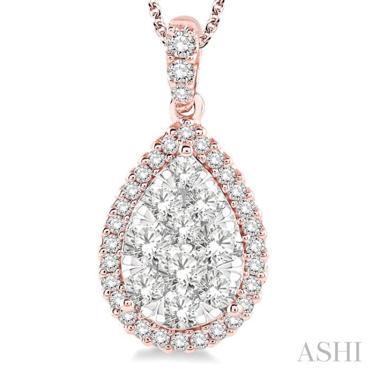 1 1/2 Ctw Pear Shape Diamond Lovebright Pendant in 14K Rose and White Gold with Chain