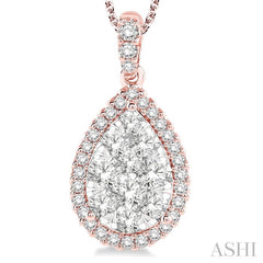 1 1/2 Ctw Pear Shape Diamond Lovebright Pendant in 14K Rose and White Gold with Chain