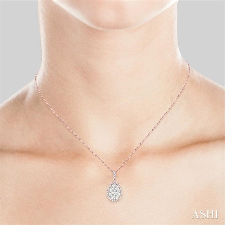 1 1/2 Ctw Pear Shape Diamond Lovebright Pendant in 14K Rose and White Gold with Chain