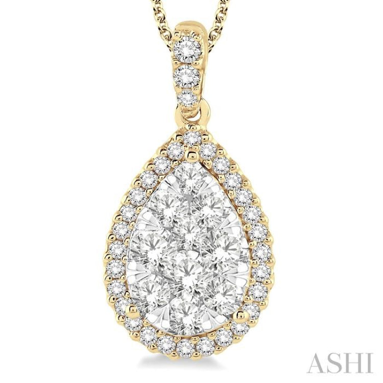 2 Ctw Pear Shape Diamond Lovebright Pendant in 14K Yellow and White Gold with Chain