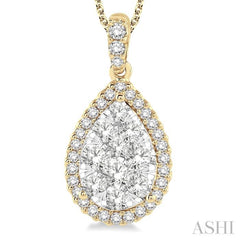 2 Ctw Pear Shape Diamond Lovebright Pendant in 14K Yellow and White Gold with Chain