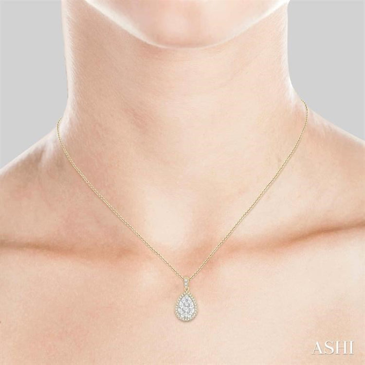 2 Ctw Pear Shape Diamond Lovebright Pendant in 14K Yellow and White Gold with Chain